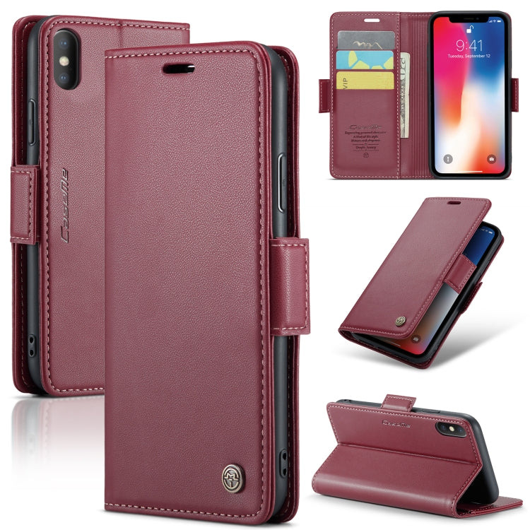 For iPhone XS CaseMe 023 Butterfly Buckle Litchi Texture RFID Anti-theft Leather Phone Case(Wine Red) - More iPhone Cases by CaseMe | Online Shopping South Africa | PMC TechLife