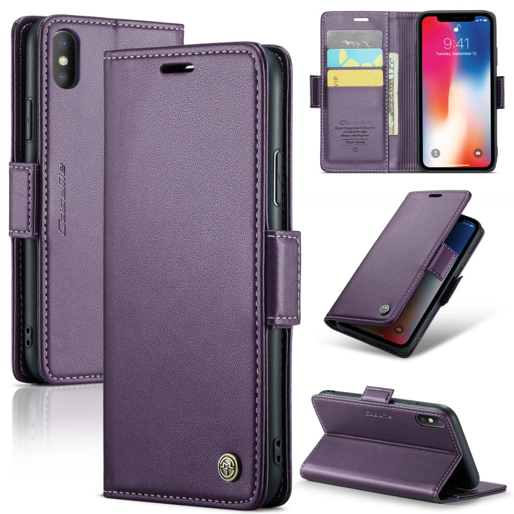 For iPhone XS CaseMe 023 Butterfly Buckle Litchi Texture RFID Anti-theft Leather Phone Case(Pearly Purple) - More iPhone Cases by CaseMe | Online Shopping South Africa | PMC TechLife | Buy Now Pay Later Mobicred