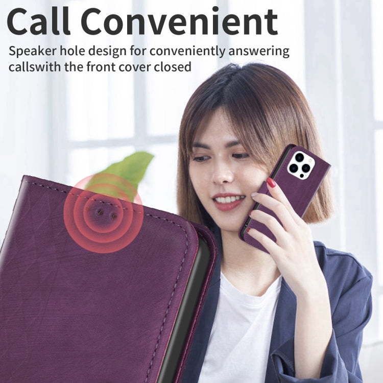 For iPhone 14 Pro Plaid Embossed Leather Phone Case(Purple) - free shipping - PMC TechLife - Order now!
