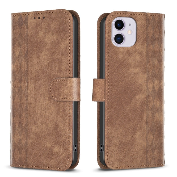 For iPhone 11 Plaid Embossed Leather Phone Case(Brown) - free shipping - PMC TechLife - Order now!