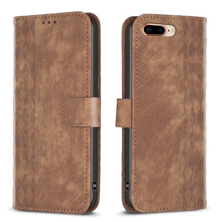 For iPhone 7 Plus / 8 Plus Plaid Embossed Leather Phone Case(Brown) - free shipping - PMC TechLife - Order now!