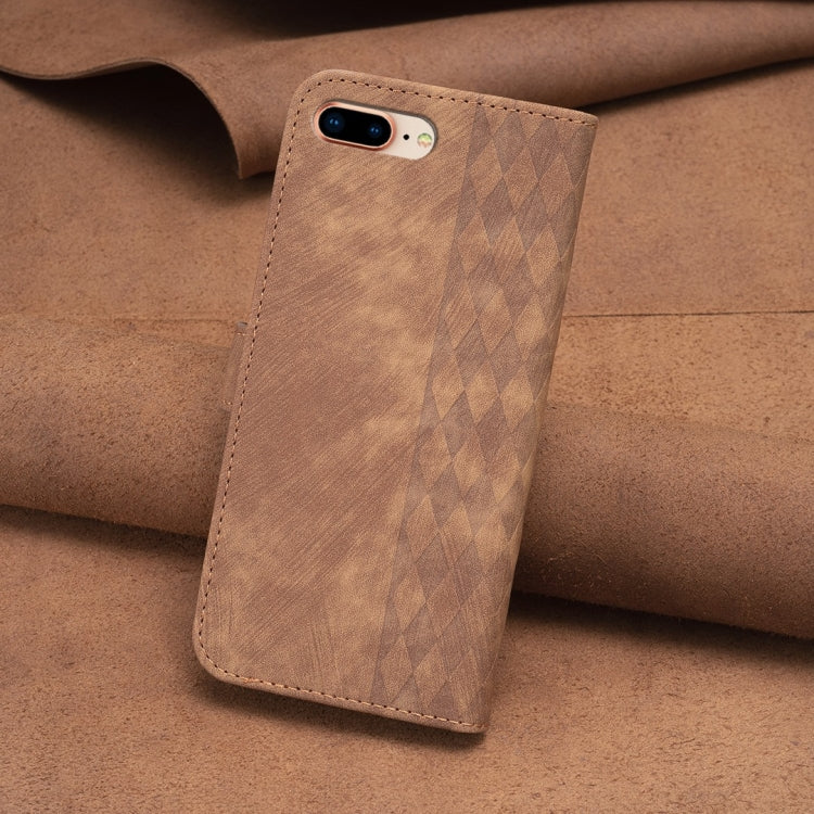 For iPhone 7 Plus / 8 Plus Plaid Embossed Leather Phone Case(Brown) - free shipping - PMC TechLife - Order now!