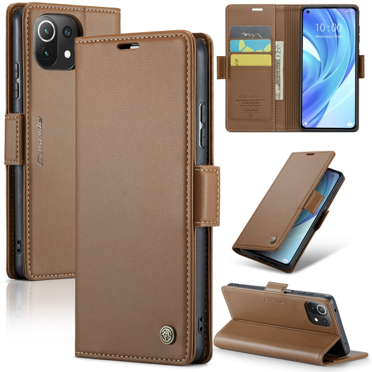 For Xiaomi Mi 11 Lite CaseMe 023 Butterfly Buckle Litchi Texture RFID Anti-theft Leather Phone Case(Brown) - free shipping - PMC TechLife - Order now!