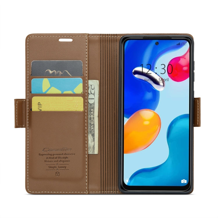For Xiaomi Redmi Note 11 4G Global/Note 11S Global CaseMe 023 Butterfly Buckle Litchi Texture RFID Anti-theft Leather Phone Case(Brown) - free shipping - PMC TechLife - Order now!