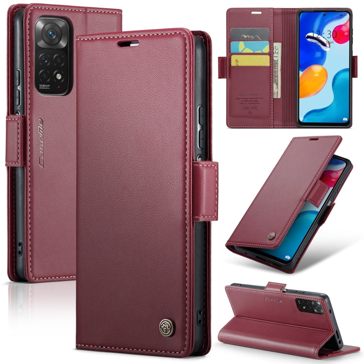 For Xiaomi Redmi Note 11 4G Global/Note 11S Global CaseMe 023 Butterfly Buckle Litchi Texture RFID Anti-theft Leather Phone Case(Wine Red) - free shipping - PMC TechLife - Order now!