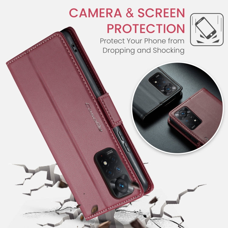 CaseMe 023 Butterfly Buckle Litchi Texture RFID Anti-theft Leather Phone Case For Xiaomi Redmi Note 11 Pro 5G Global/Redmi Note 11 Pro Global(Wine Red) - free shipping - PMC TechLife - Order now!