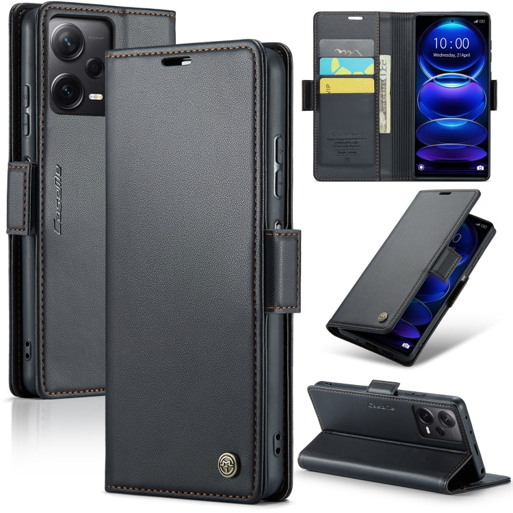For Xiaomi Redmi Note 12 Pro+ 5G Global CaseMe 023 Butterfly Buckle Litchi Texture RFID Anti-theft Leather Phone Case(Black) - free shipping - PMC TechLife - Order now!