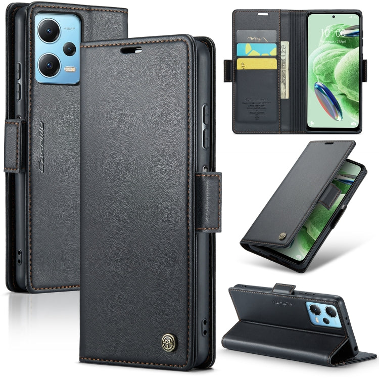 For Xiaomi Poco X5 5G/Redmi Note 12 5G Global CaseMe 023 Butterfly Buckle Litchi Texture RFID Anti-theft Leather Phone Case(Black) - free shipping - PMC TechLife - Order now!