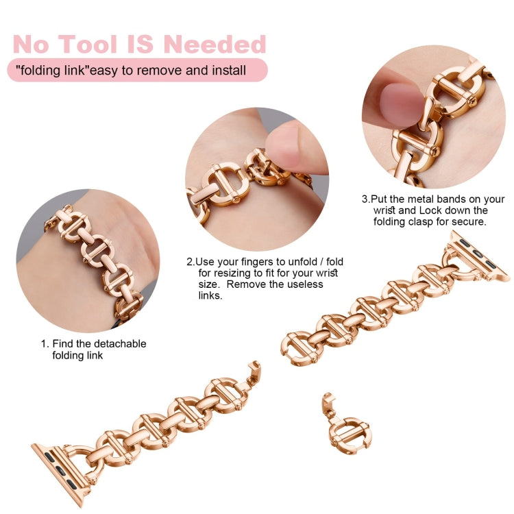 Ladder Buckle Metal Watch Band For Apple Watch 8 41mm(Rose Gold) - Watch Bands by PMC TechLife | Online Shopping South Africa | PMC TechLife