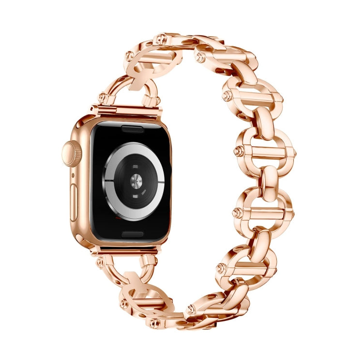Ladder Buckle Metal Watch Band For Apple Watch 7 45mm(Rose Gold) - Watch Bands by PMC TechLife | Online Shopping South Africa | PMC TechLife