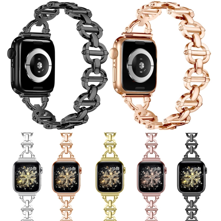 Ladder Buckle Metal Watch Band For Apple Watch 7 45mm(Rose Gold) - Watch Bands by PMC TechLife | Online Shopping South Africa | PMC TechLife