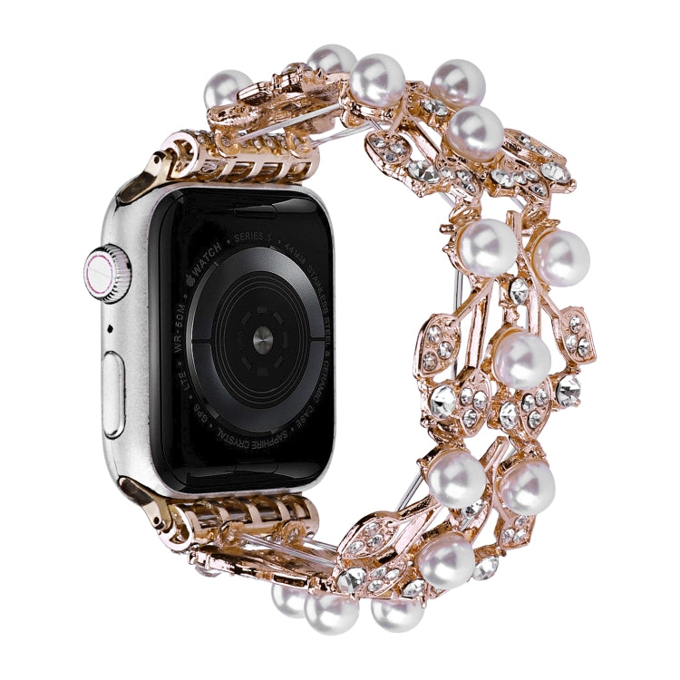 Four-leaf Bead Metal Watch Band For Apple Watch 8 45mm(Rose Gold) - Watch Bands by PMC TechLife | Online Shopping South Africa | PMC TechLife