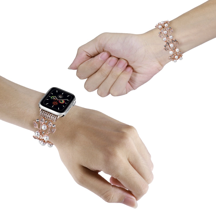 Four-leaf Bead Metal Watch Band For Apple Watch 5 40mm(Rose Gold) - Watch Bands by PMC TechLife | Online Shopping South Africa | PMC TechLife