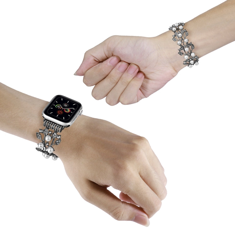 Four-leaf Bead Metal Watch Band For Apple Watch 42mm(Black) - Watch Bands by PMC TechLife | Online Shopping South Africa | PMC TechLife