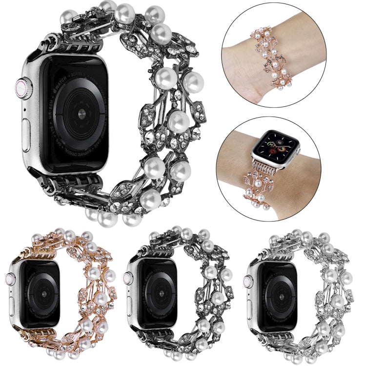 Four-leaf Bead Metal Watch Band For Apple Watch 2 38mm(Black) - Watch Bands by PMC TechLife | Online Shopping South Africa | PMC TechLife