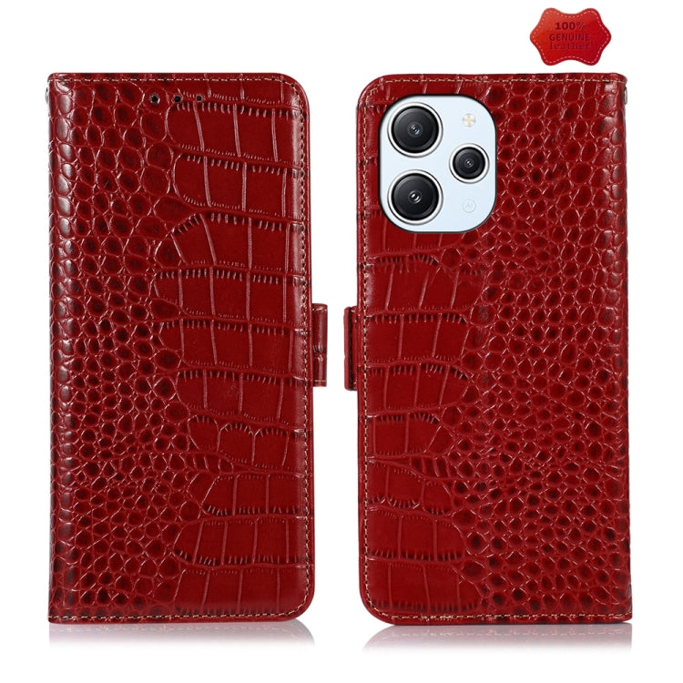 For Xiaomi Redmi 12 Crocodile Top Layer Cowhide Leather Phone Case(Red) - Xiaomi Cases by PMC TechLife | Online Shopping South Africa | PMC TechLife