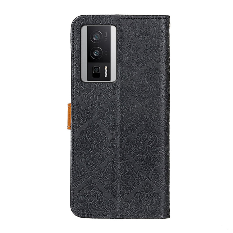For Xiaomi Poco F5 Pro/Redmi K60/K60 Pro European Floral Embossed Flip Leather Phone Case(Black) - free shipping - PMC TechLife - Order now!