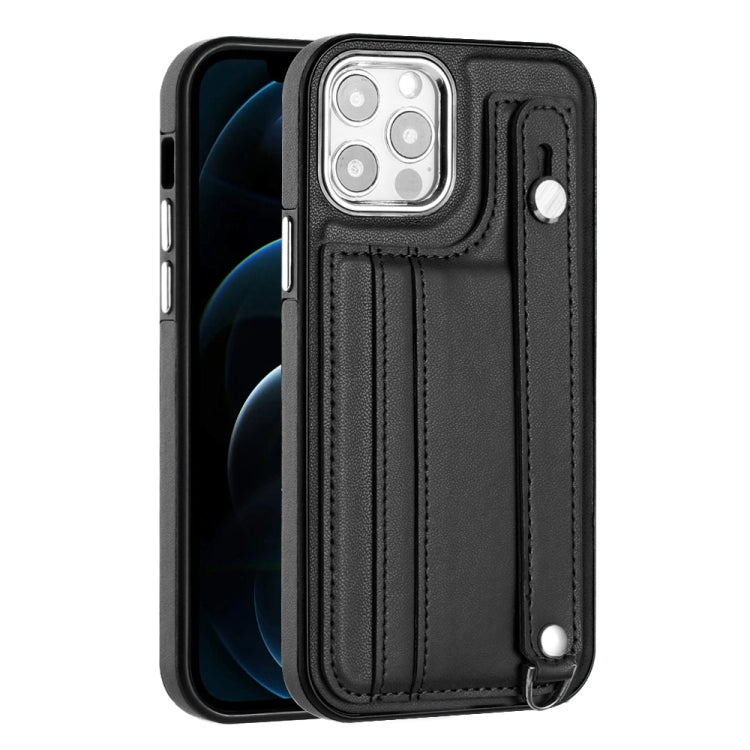 For iPhone 12 / 12 Pro Shockproof Leather Phone Case with Wrist Strap(Black) - free shipping - PMC TechLife - Order now!