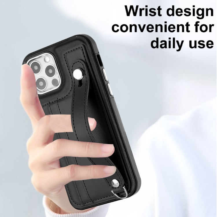 For iPhone 12 / 12 Pro Shockproof Leather Phone Case with Wrist Strap(Black) - free shipping - PMC TechLife - Order now!
