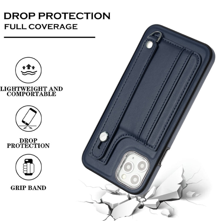 For iPhone 11 Pro Max Shockproof Leather Phone Case with Wrist Strap(Blue) - free shipping - PMC TechLife - Order now!