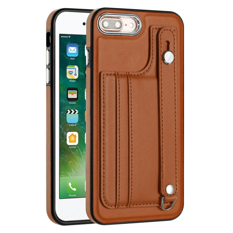 For iPhone 6 Plus/7 Plus/8 Plus Shockproof Leather Phone Case with Wrist Strap(Brown) - free shipping - PMC TechLife - Order now!
