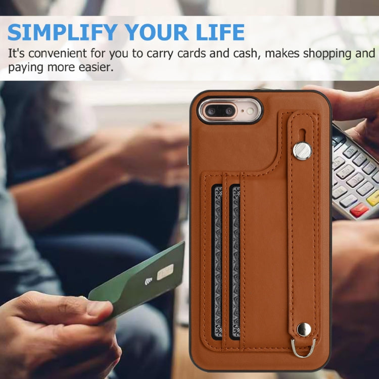 For iPhone 6 Plus/7 Plus/8 Plus Shockproof Leather Phone Case with Wrist Strap(Brown) - free shipping - PMC TechLife - Order now!