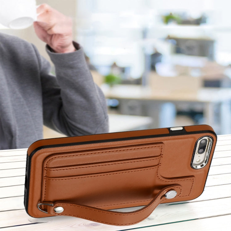 For iPhone 6 Plus/7 Plus/8 Plus Shockproof Leather Phone Case with Wrist Strap(Brown) - free shipping - PMC TechLife - Order now!