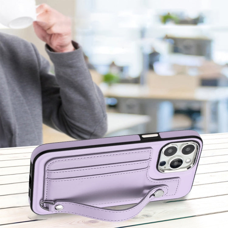 For iPhone 15 Pro Shockproof Leather Phone Case with Wrist Strap(Purple) - free shipping - PMC TechLife - Order now!