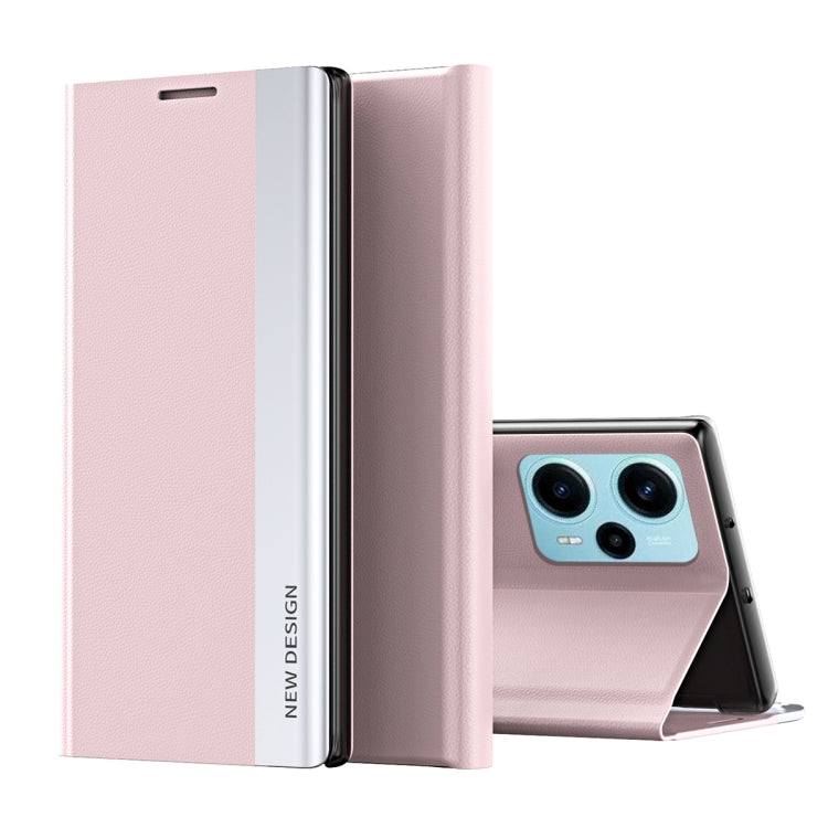 For Xiaomi Poco F5 Side Side Electroplated Magnetic Leather Phone Case(Pink) - Xiaomi Cases by PMC TechLife | Online Shopping South Africa | PMC TechLife | Buy Now Pay Later Mobicred