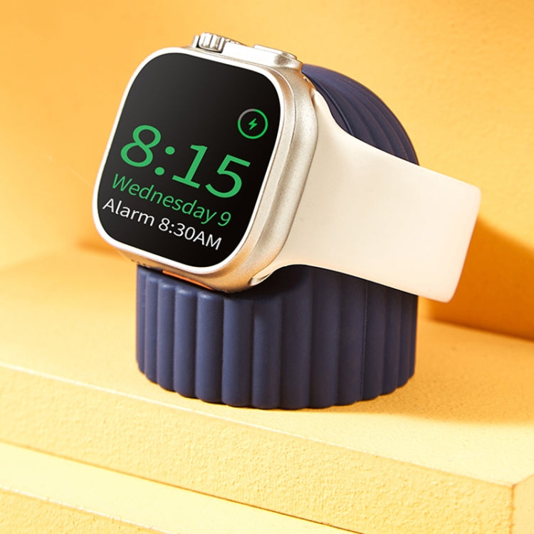 For Apple Watch Wave Pattern Silicone Watch Charging Stand(Midnight Blue) - Charger / Holder by PMC TechLife | Online Shopping South Africa | PMC TechLife