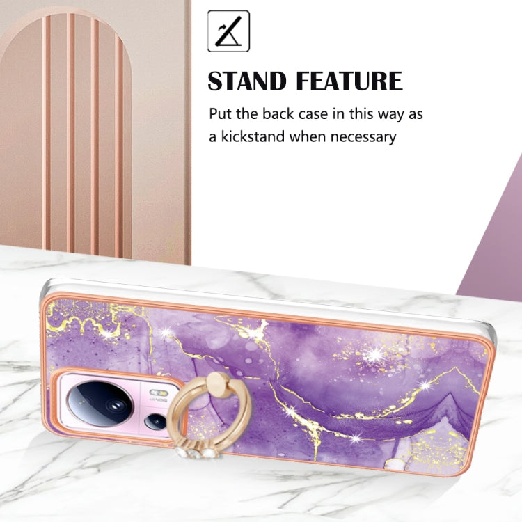 For Xiaomi 13 Lite 5G Electroplating Marble IMD TPU Phone Case with Ring Holder(Purple 002) - free shipping - PMC TechLife - Order now!