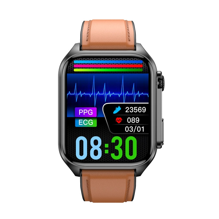 TK12 1.96 inch IP67 Waterproof Leather Band Smart Watch Supports ECG / Remote Families Care / Bluetooth Call / Body Temperature Monitoring(Brown) - Smart Watches by PMC TechLife | Online Shopping South Africa | PMC TechLife