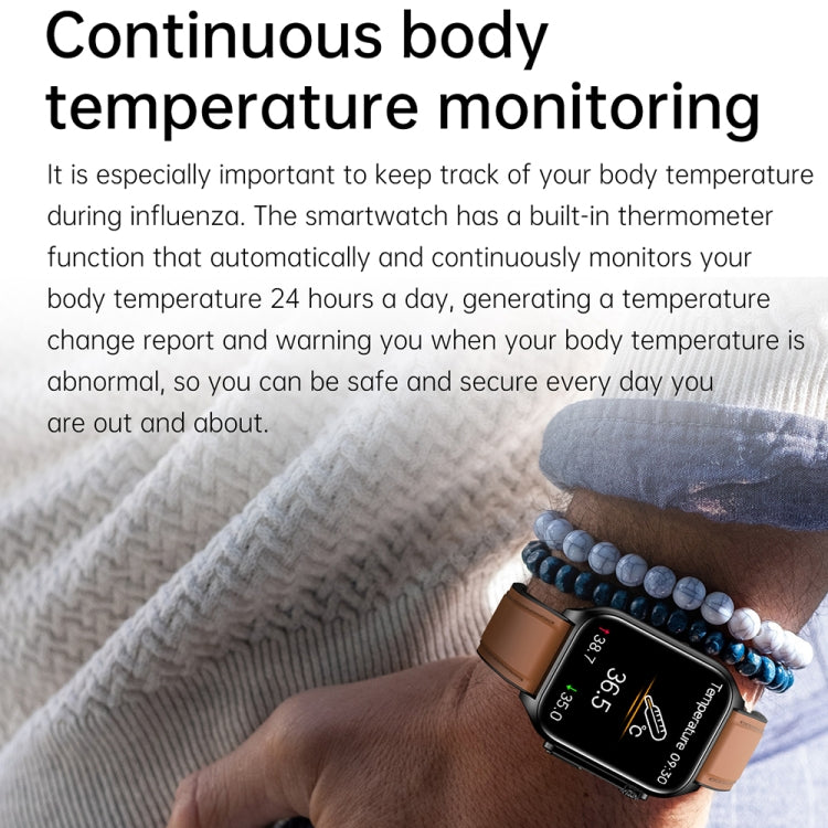 TK12 1.96 inch IP67 Waterproof Leather Band Smart Watch Supports ECG / Remote Families Care / Bluetooth Call / Body Temperature Monitoring(Brown) - Smart Watches by PMC TechLife | Online Shopping South Africa | PMC TechLife