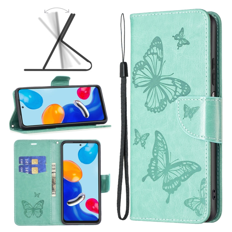 For Xiaomi Redmi Note 12S 4G / Note 11 Two Butterflies Embossing Leather Phone Case(Green) - free shipping - PMC TechLife - Order now!