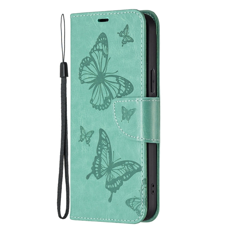 For Xiaomi Poco F5 5G / Redmi Note 12 Turbo Two Butterflies Embossing Leather Phone Case(Green) - free shipping - PMC TechLife - Order now!