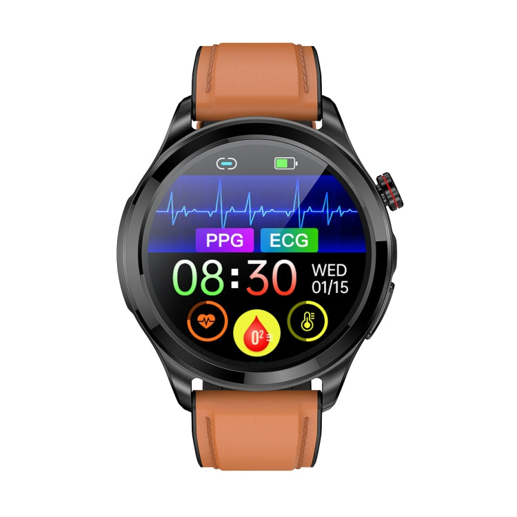 TK22 1.39 inch IP67 Waterproof Leather Band Smart Watch Supports ECG / Non-invasive Blood Sugar(Brown) - Smart Watches by PMC TechLife | Online Shopping South Africa | PMC TechLife