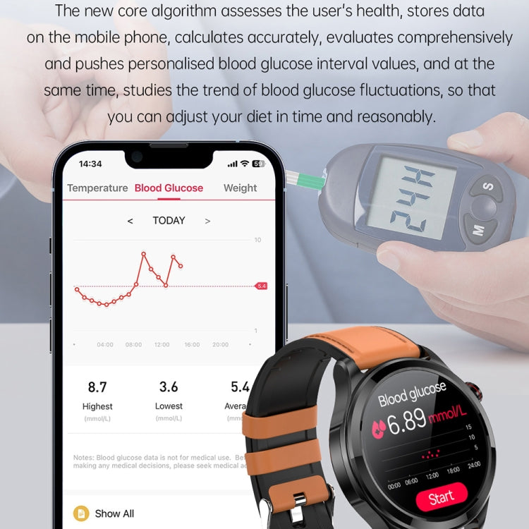 TK22 1.39 inch IP67 Waterproof Leather Band Smart Watch Supports ECG / Non-invasive Blood Sugar(Brown) - Smart Watches by PMC TechLife | Online Shopping South Africa | PMC TechLife