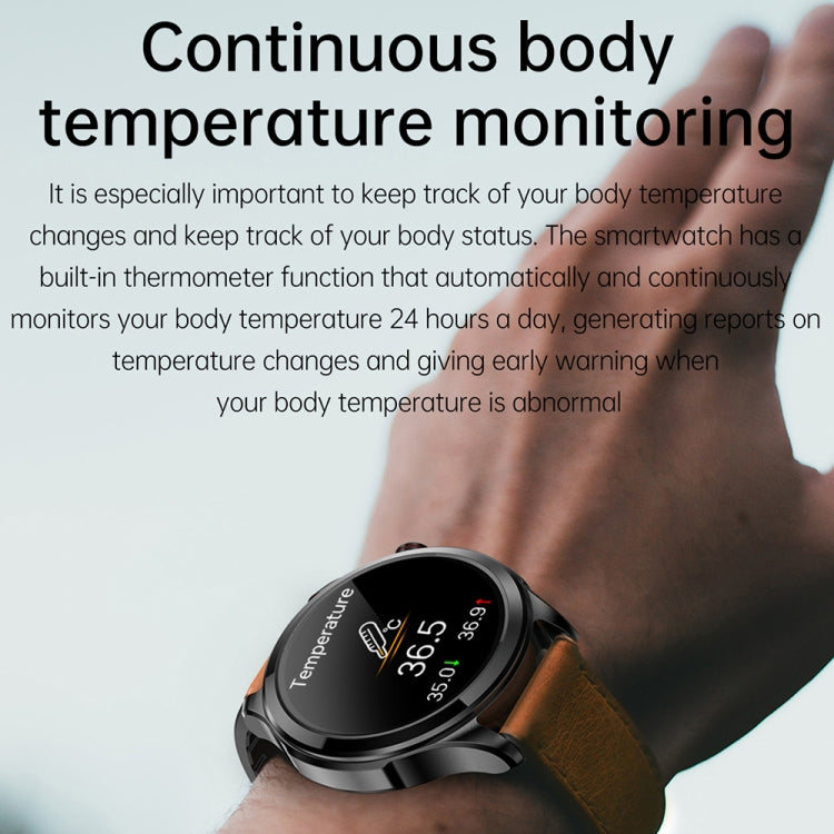 TK22 1.39 inch IP67 Waterproof Leather Band Smart Watch Supports ECG / Non-invasive Blood Sugar(Black) - Smart Watches by PMC TechLife | Online Shopping South Africa | PMC TechLife