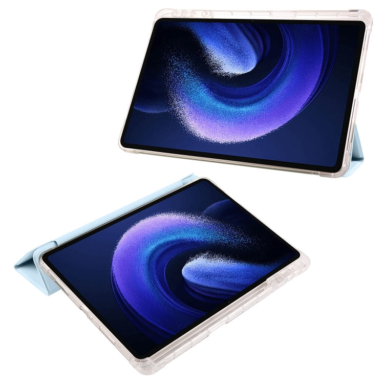 For Xiaomi Pad 6 / 6 Pro 3-fold Clear TPU Smart Leather Tablet Case with Pen Slot(Ice Blue) - More Tablet Cases by PMC TechLife | Online Shopping South Africa | PMC TechLife