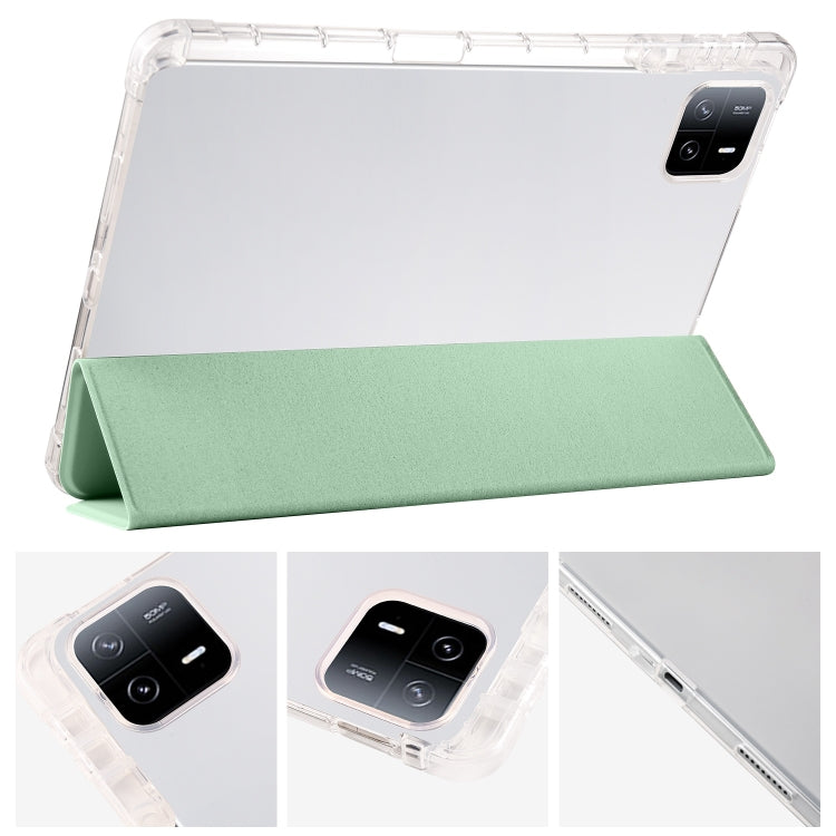 For Xiaomi Pad 6 / 6 Pro 3-fold Clear TPU Smart Leather Tablet Case with Pen Slot(Green) - free shipping - PMC TechLife - Order now!