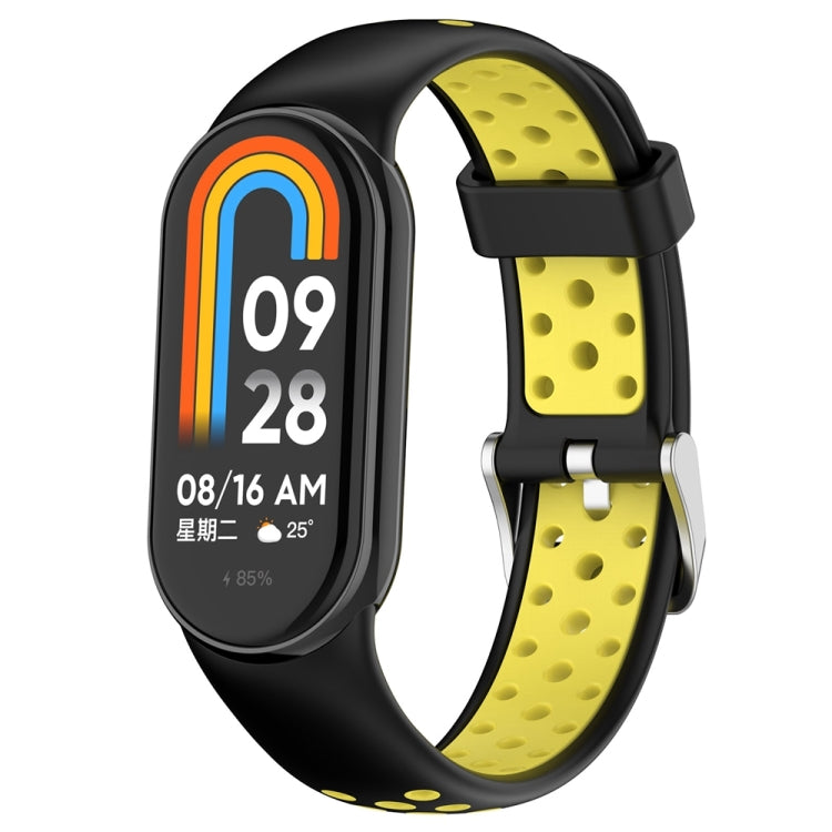 For Xiaomi Mi Band 8 Two-color Steel Plug Silicone Watch Band(Black Yellow) - Watch Bands by PMC TechLife | Online Shopping South Africa | PMC TechLife