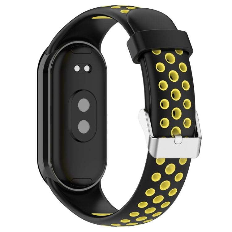For Xiaomi Mi Band 8 Two-color Steel Plug Silicone Watch Band(Black Yellow) - Watch Bands by PMC TechLife | Online Shopping South Africa | PMC TechLife