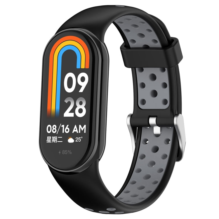 For Xiaomi Mi Band 8 Two-color Steel Plug Silicone Watch Band(Black Grey) - Watch Bands by PMC TechLife | Online Shopping South Africa | PMC TechLife