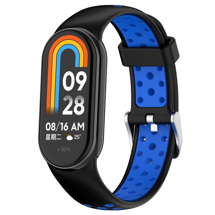 For Xiaomi Mi Band 8 Two-color Steel Plug Silicone Watch Band(Black Blue) - Watch Bands by PMC TechLife | Online Shopping South Africa | PMC TechLife