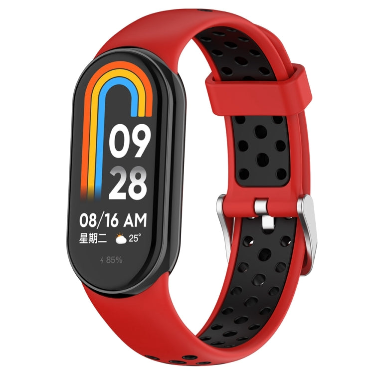 For Xiaomi Mi Band 8 Two-color Steel Plug Silicone Watch Band(Red Black) - Watch Bands by PMC TechLife | Online Shopping South Africa | PMC TechLife