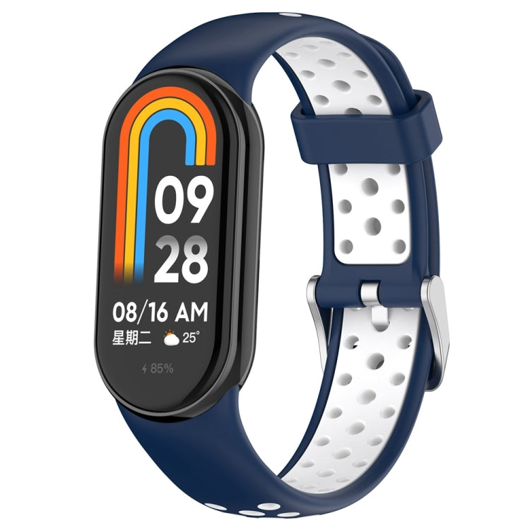 For Xiaomi Mi Band 8 Two-color Steel Plug Silicone Watch Band(Blue White) - Watch Bands by PMC TechLife | Online Shopping South Africa | PMC TechLife