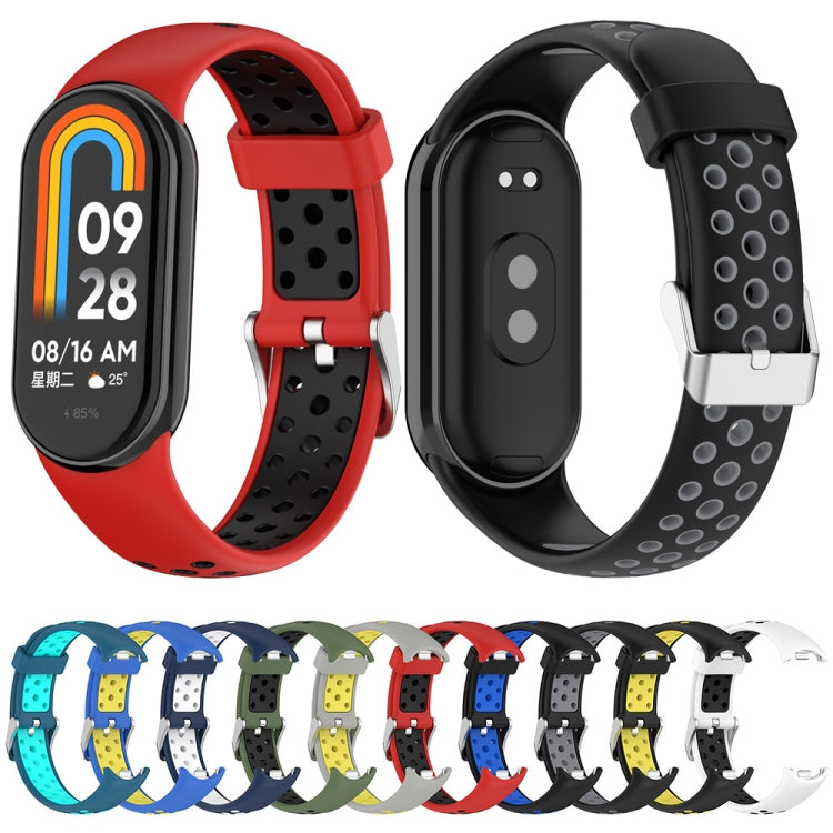 For Xiaomi Mi Band 8 Two-color Steel Plug Silicone Watch Band(Black Grey) - Watch Bands by PMC TechLife | Online Shopping South Africa | PMC TechLife