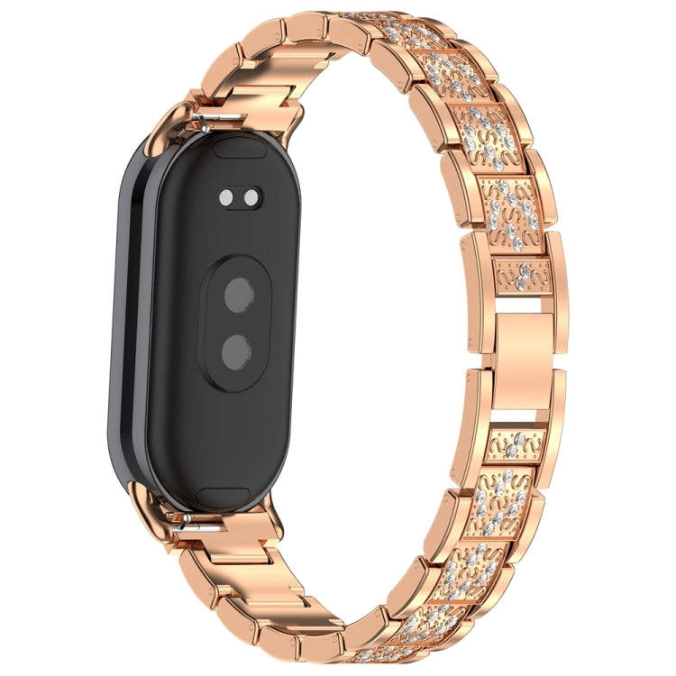For Xiaomi Mi Band 8 Three-beads Full Diamond Metal Watch Band(Rose Gold) - Watch Bands by PMC TechLife | Online Shopping South Africa | PMC TechLife