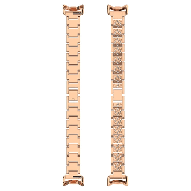 For Xiaomi Mi Band 8 Three-beads Full Diamond Metal Watch Band(Rose Gold) - Watch Bands by PMC TechLife | Online Shopping South Africa | PMC TechLife