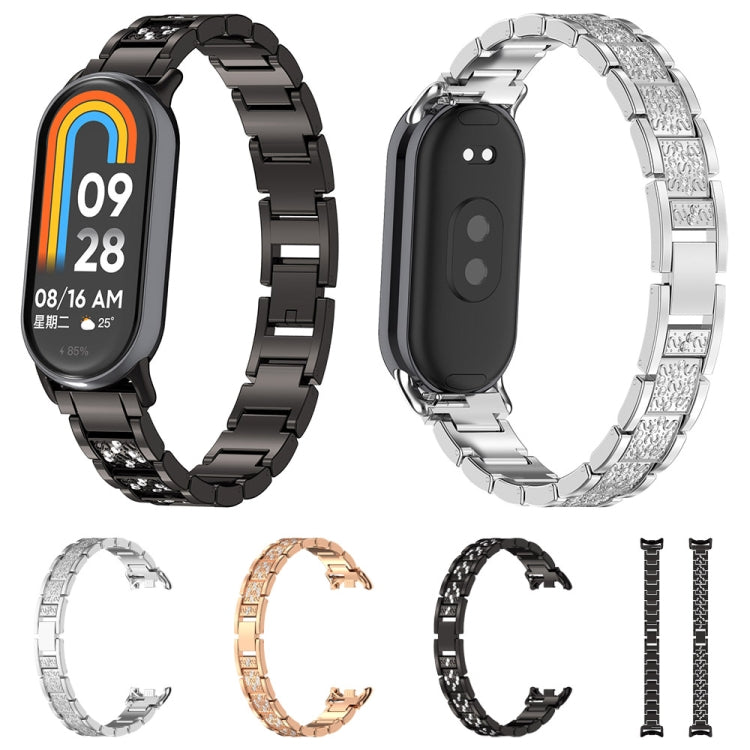 For Xiaomi Mi Band 8 Three-beads Full Diamond Metal Watch Band(Black) - Watch Bands by PMC TechLife | Online Shopping South Africa | PMC TechLife